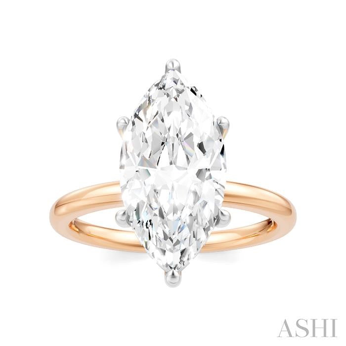 1/10 Ctw Marquise Shape Round Cut Diamond Semi-Mount Engagement Ring in 14K Rose and White Gold