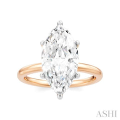 1/10 Ctw Marquise Shape Round Cut Diamond Semi-Mount Engagement Ring in 14K Rose and White Gold