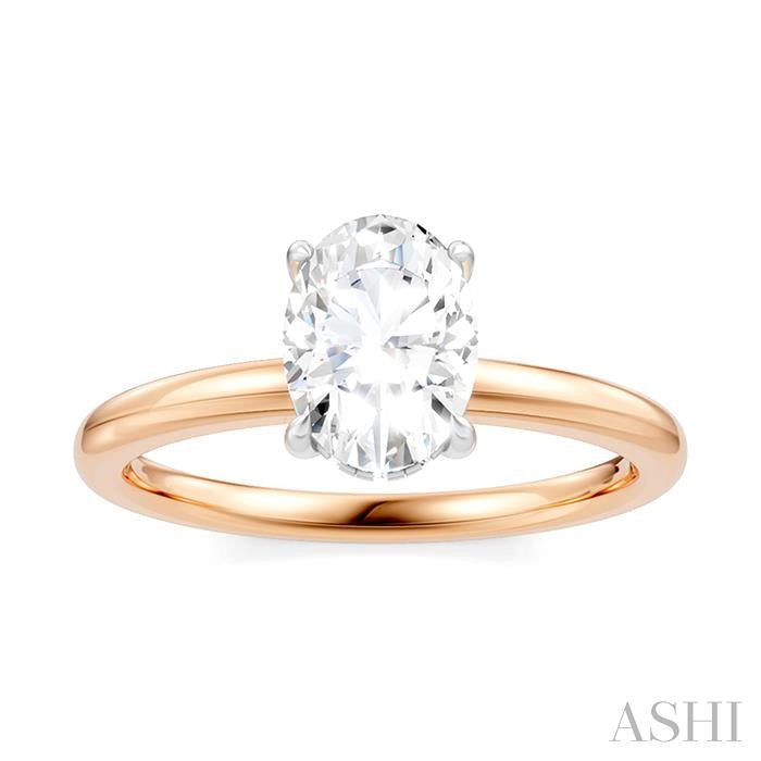 1/20 Ctw Oval Shape Round Cut Diamond Semi-Mount Engagement Ring in 14K Rose and White Gold