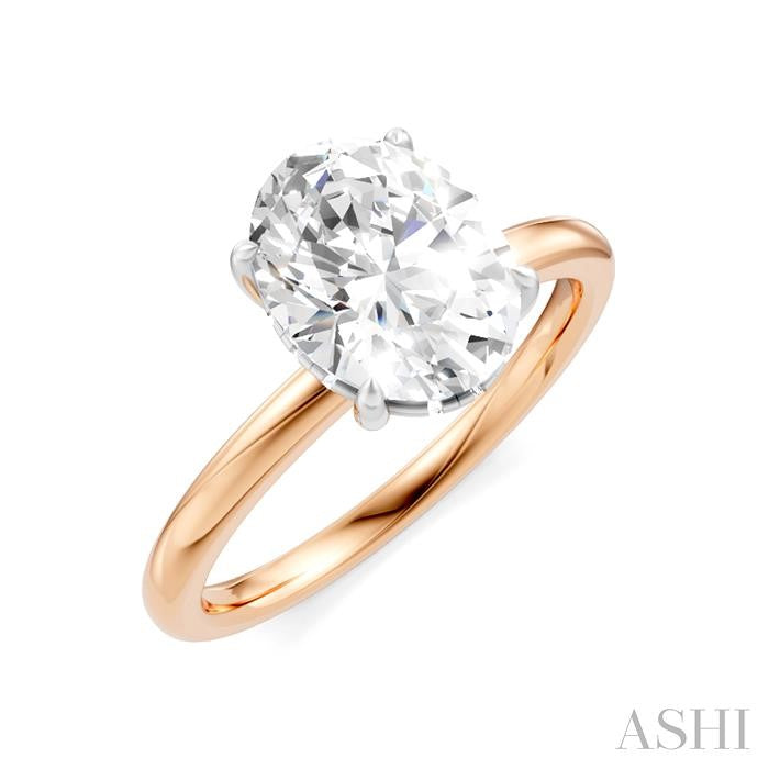 1/20 Ctw Oval Shape Round Cut Diamond Semi-Mount Engagement Ring in 14K Rose and White Gold