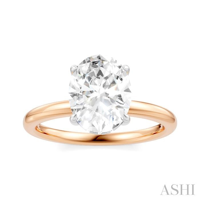 1/20 Ctw Oval Shape Round Cut Diamond Semi-Mount Engagement Ring in 14K Rose and White Gold