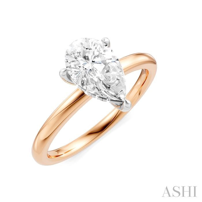 1/20 Ctw Pear Shape Round Cut Diamond Semi-Mount Engagement Ring in 14K Rose and White Gold