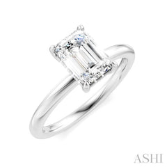 1/20 Ctw Emerald Shape Round Cut Diamond Semi-Mount Engagement Ring in 14K White Gold