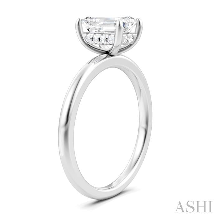 1/20 Ctw Emerald Shape Round Cut Diamond Semi-Mount Engagement Ring in 14K White Gold