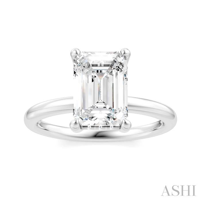 1/10 Ctw Emerald Shape Round Cut Diamond Semi-Mount Engagement Ring in 14K White Gold