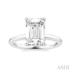 1/10 Ctw Emerald Shape Round Cut Diamond Semi-Mount Engagement Ring in 14K White Gold