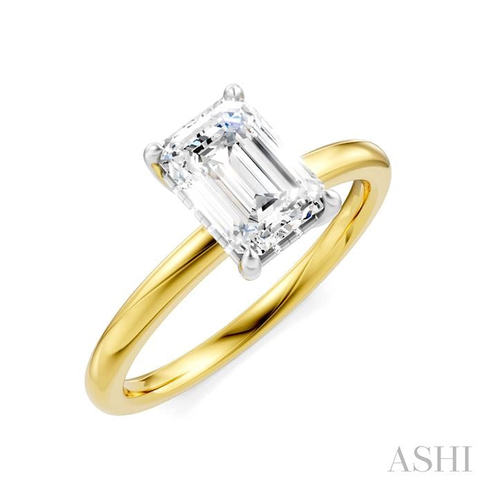 1/20 Ctw Emerald Shape Round Cut Diamond Semi-Mount Engagement Ring in 14K Yellow and White Gold