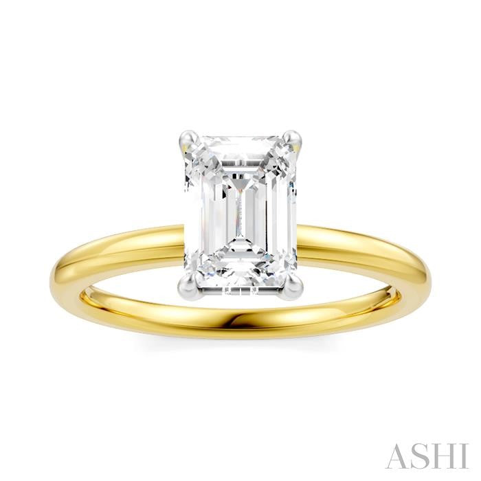 1/20 Ctw Emerald Shape Round Cut Diamond Semi-Mount Engagement Ring in 14K Yellow and White Gold