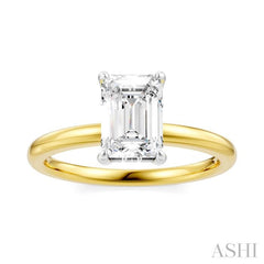 1/20 Ctw Emerald Shape Round Cut Diamond Semi-Mount Engagement Ring in 14K Yellow and White Gold