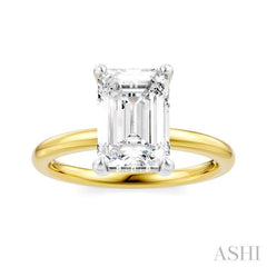 1/10 Ctw Emerald Shape Round Cut Diamond Semi-Mount Engagement Ring in 14K Yellow and White Gold