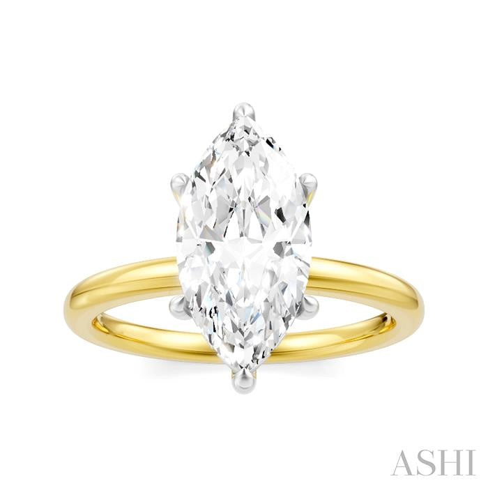1/10 Ctw Marquise Shape Round Cut Diamond Semi-Mount Engagement Ring in 14K Yellow and White Gold