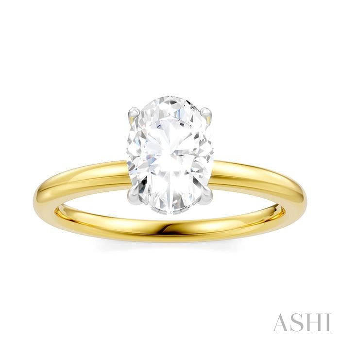 1/20 Ctw Oval Shape Round Cut Diamond Semi-Mount Engagement Ring in 14K Yellow and White Gold