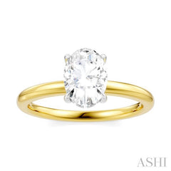 1/20 Ctw Oval Shape Round Cut Diamond Semi-Mount Engagement Ring in 14K Yellow and White Gold