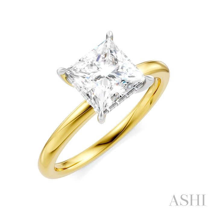 1/20 Ctw Emerald Shape Round Cut Diamond Semi-Mount Engagement Ring in 14K Yellow and White Gold