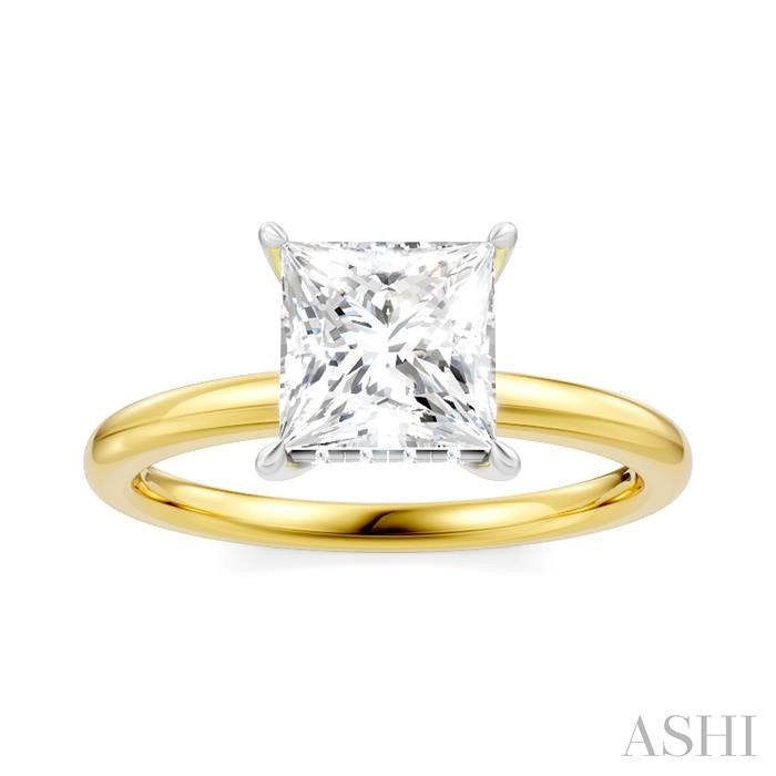 1/20 Ctw Emerald Shape Round Cut Diamond Semi-Mount Engagement Ring in 14K Yellow and White Gold