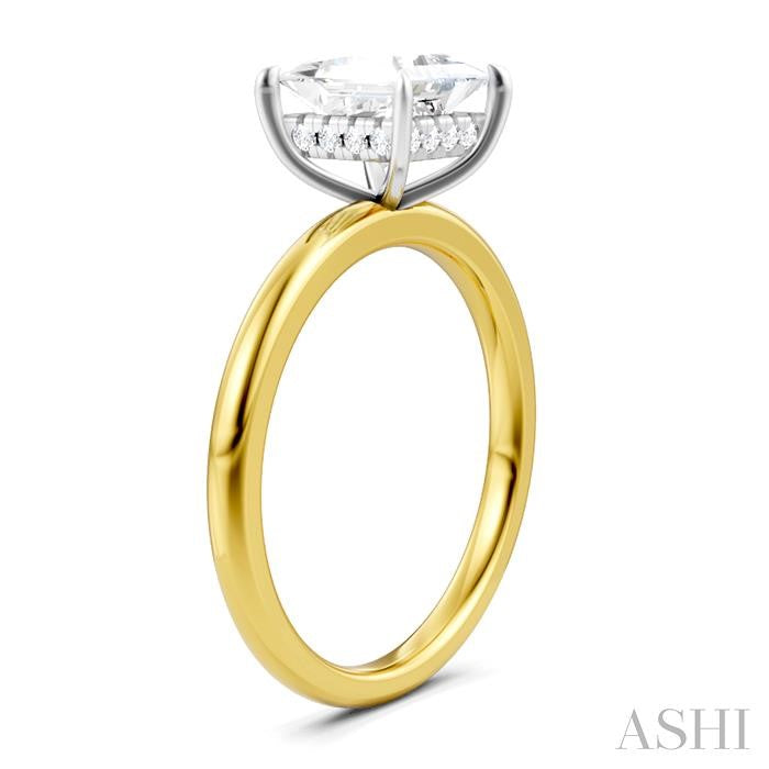 1/20 Ctw Emerald Shape Round Cut Diamond Semi-Mount Engagement Ring in 14K Yellow and White Gold