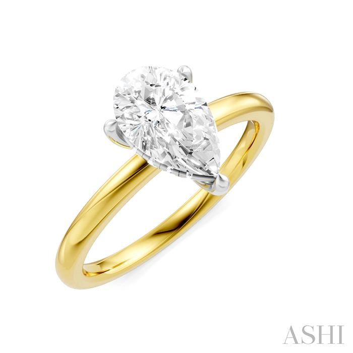 1/20 Ctw Pear Shape Round Cut Diamond Semi-Mount Engagement Ring in 14K Yellow and White Gold