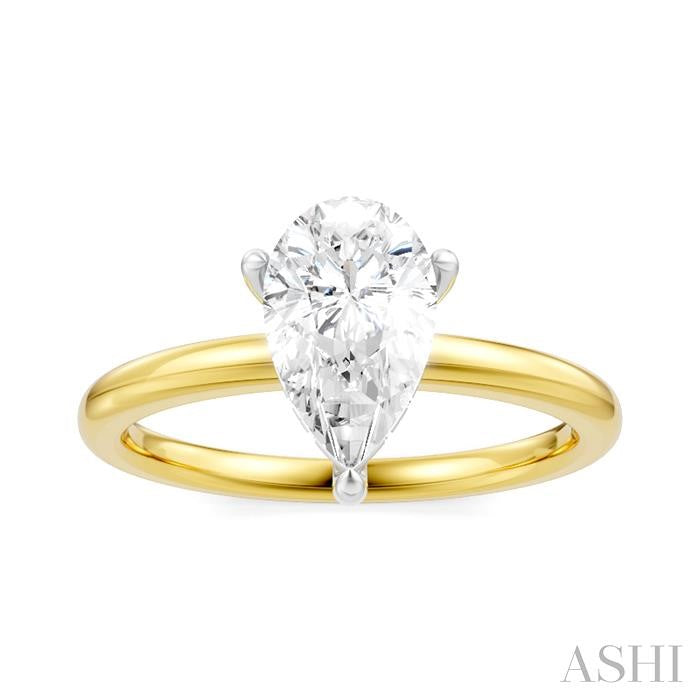 1/20 Ctw Pear Shape Round Cut Diamond Semi-Mount Engagement Ring in 14K Yellow and White Gold