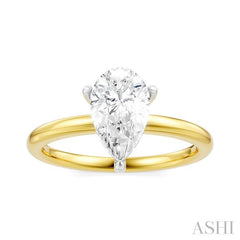 1/20 Ctw Pear Shape Round Cut Diamond Semi-Mount Engagement Ring in 14K Yellow and White Gold