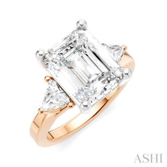 1/2 Ctw Emerald Shape Trillion and Round Cut Diamond Semi-Mount Engagement Ring in 14K Rose and White Gold