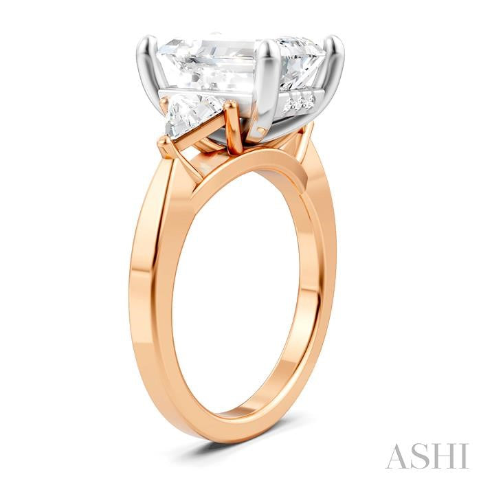 1/2 Ctw Emerald Shape Trillion and Round Cut Diamond Semi-Mount Engagement Ring in 14K Rose and White Gold