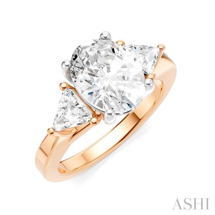 1/2 Ctw Oval Shape Trillion Cut & Round Cut Diamond Semi-Mount Engagement Ring in 14K Rose and White Gold