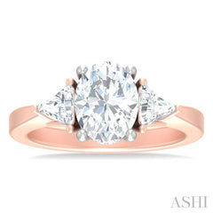 1/2 Ctw Oval Shape Trillion Cut & Round Cut Diamond Semi-Mount Engagement Ring in 14K Rose and White Gold