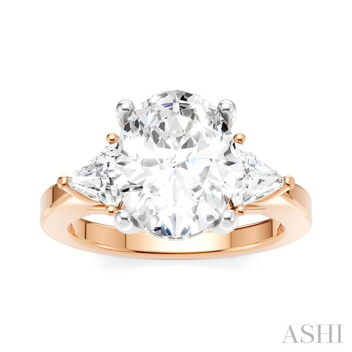 1/2 Ctw Oval Shape Trillion Cut & Round Cut Diamond Semi-Mount Engagement Ring in 14K Rose and White Gold