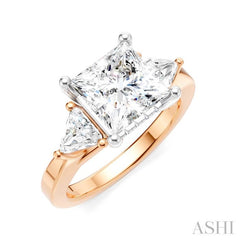 1/2 Ctw Princess Shape Trillion Cut & Round Cut Diamond Semi-Mount Engagement Ring in 14K Rose and White Gold