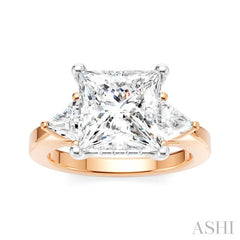 1/2 Ctw Princess Shape Trillion Cut & Round Cut Diamond Semi-Mount Engagement Ring in 14K Rose and White Gold