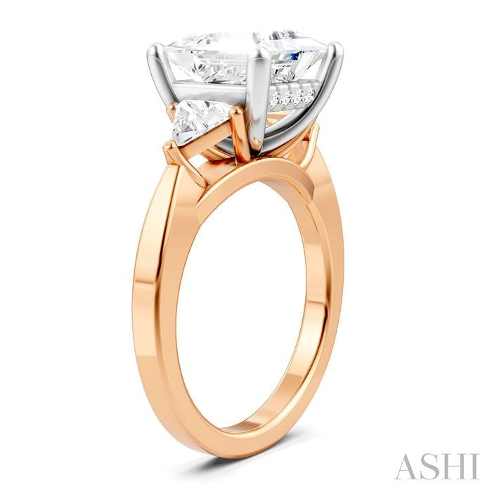 1/2 Ctw Princess Shape Trillion Cut & Round Cut Diamond Semi-Mount Engagement Ring in 14K Rose and White Gold
