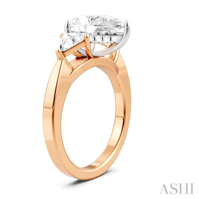 1/2 Ctw Pear Shape Trillion Cut & Round Cut Diamond Semi-Mount Engagement Ring in 14K Rose and White Gold