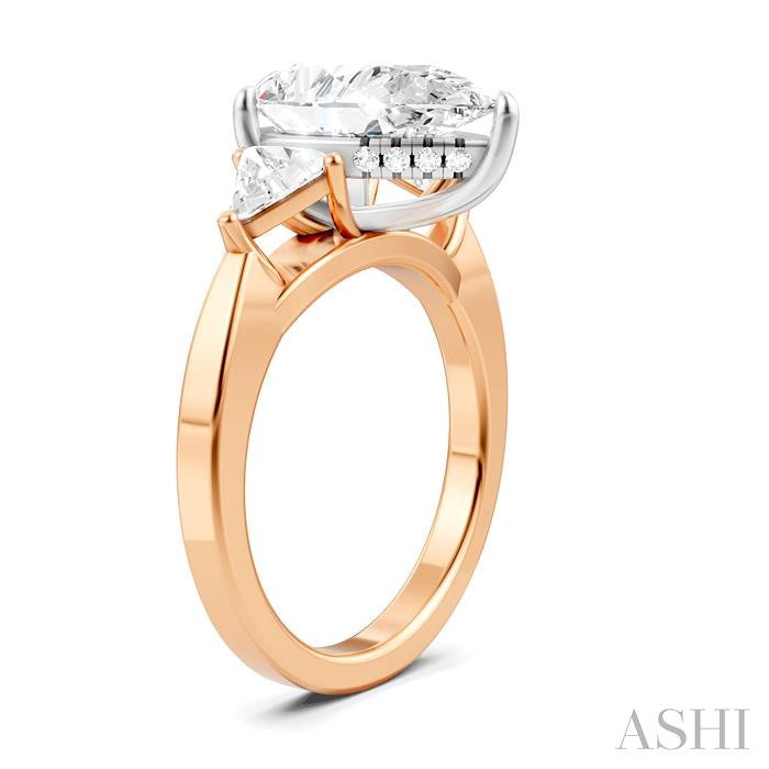 1/2 Ctw Pear Shape Trillion Cut & Round Cut Diamond Semi-Mount Engagement Ring in 14K Rose and White Gold