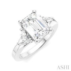 1/2 Ctw Emerald Shape Trillion and Round Cut Diamond Semi-Mount Engagement Ring in 14K White Gold