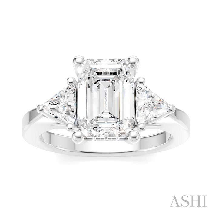 1/2 Ctw Emerald Shape Trillion and Round Cut Diamond Semi-Mount Engagement Ring in 14K White Gold