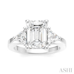 1/2 Ctw Emerald Shape Trillion and Round Cut Diamond Semi-Mount Engagement Ring in 14K White Gold