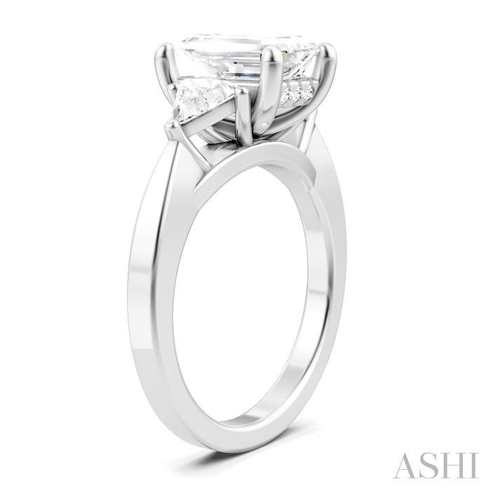 1/2 Ctw Emerald Shape Trillion and Round Cut Diamond Semi-Mount Engagement Ring in 14K White Gold