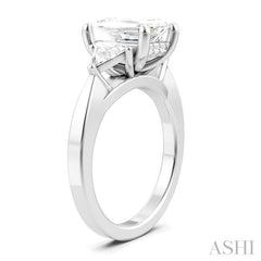 1/2 Ctw Emerald Shape Trillion and Round Cut Diamond Semi-Mount Engagement Ring in 14K White Gold