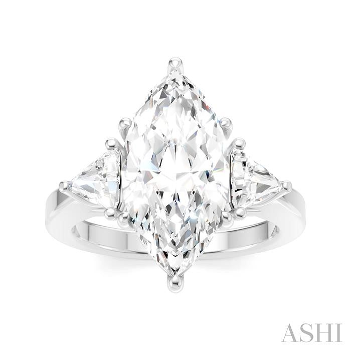 1/2 Ctw Marquise Shape Trillion and Round Cut Diamond Semi-Mount Engagement Ring in 14K White Gold
