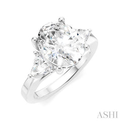 1/2 Ctw Oval Shape Trillion Cut & Round Cut Diamond Semi-Mount Engagement Ring in 14K White Gold