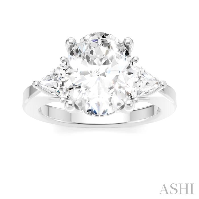 1/2 Ctw Oval Shape Trillion Cut & Round Cut Diamond Semi-Mount Engagement Ring in 14K White Gold