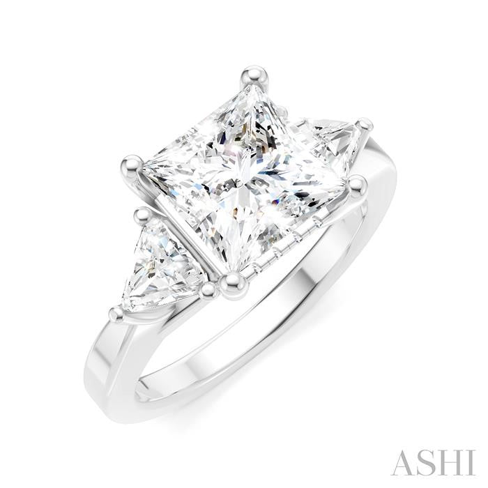 1/2 Ctw Princess Shape Trillion Cut & Round Cut Diamond Semi-Mount Engagement Ring in 14K White Gold