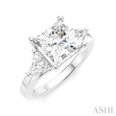 1/2 Ctw Princess Shape Trillion Cut & Round Cut Diamond Semi-Mount Engagement Ring in 14K White Gold