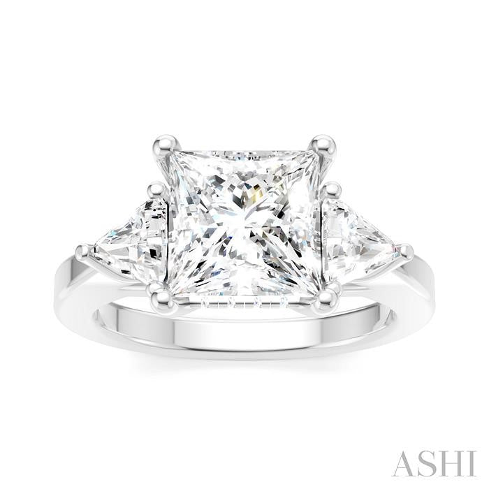 1/2 Ctw Princess Shape Trillion Cut & Round Cut Diamond Semi-Mount Engagement Ring in 14K White Gold