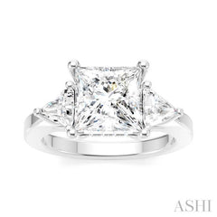 1/2 Ctw Princess Shape Trillion Cut & Round Cut Diamond Semi-Mount Engagement Ring in 14K White Gold