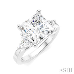 1/2 Ctw Princess Shape Trillion Cut & Round Cut Diamond Semi-Mount Engagement Ring in 14K White Gold