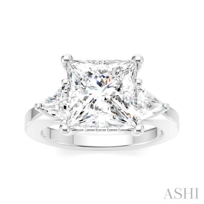 1/2 Ctw Princess Shape Trillion Cut & Round Cut Diamond Semi-Mount Engagement Ring in 14K White Gold