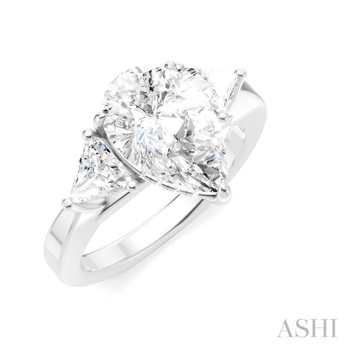 1/2 Ctw Pear Shape Trillion Cut & Round Cut Diamond Semi-Mount Engagement Ring in 14K White Gold