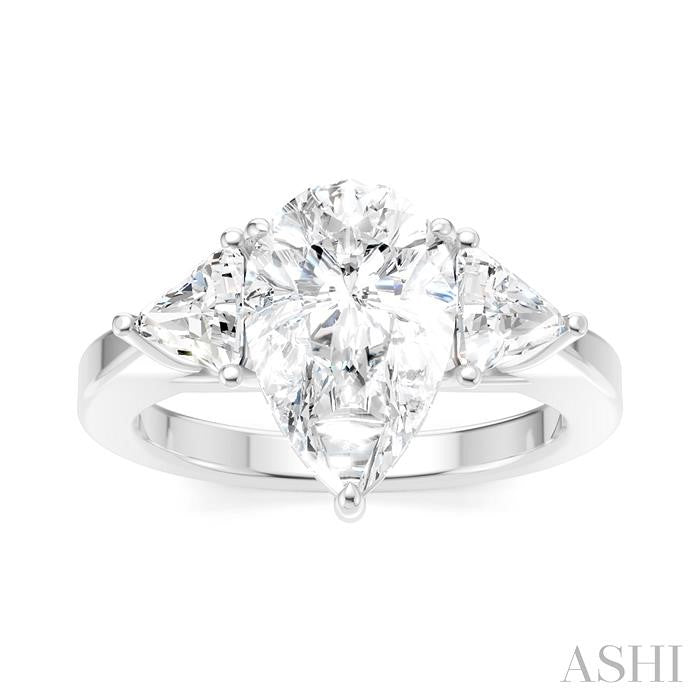 1/2 Ctw Pear Shape Trillion Cut & Round Cut Diamond Semi-Mount Engagement Ring in 14K White Gold