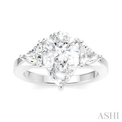 1/2 Ctw Pear Shape Trillion Cut & Round Cut Diamond Semi-Mount Engagement Ring in 14K White Gold